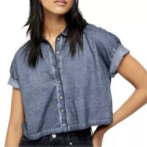 NWOT Free People Weekend Rush Henley Button Crop T-Shirt Size S